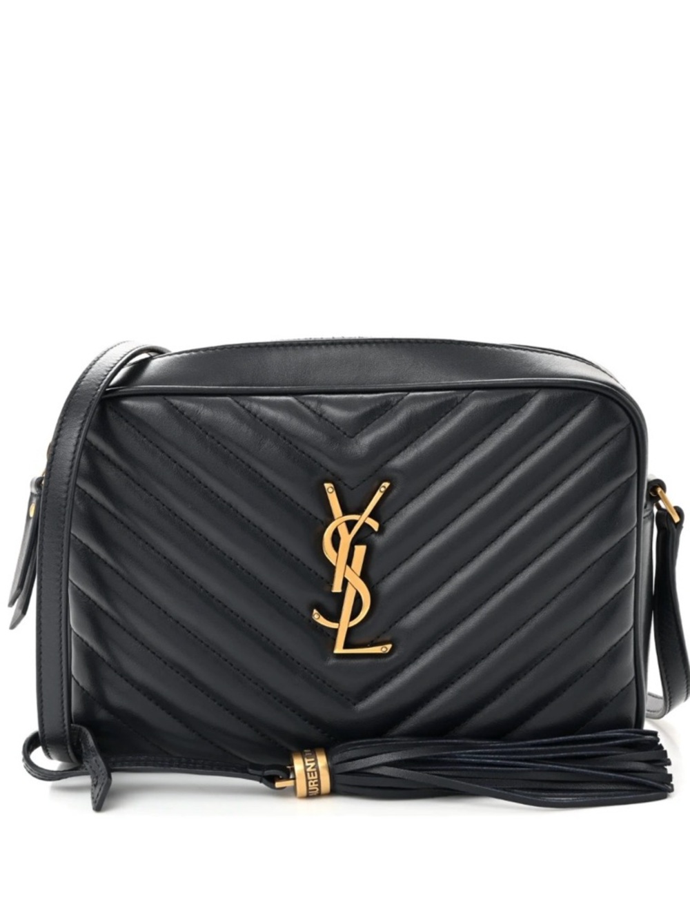 Saint Laurent Black Quilted Leather Crossbody Bag with Gold YSL Logo
